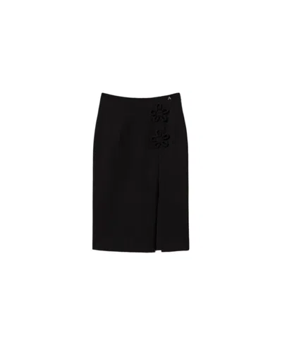 Twinset Actitude Fitted Midi Skirt With Floral Appliqué
