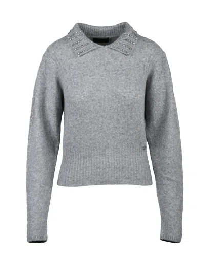 Twinset Actitude Grey Textured Knit Polo Sweater