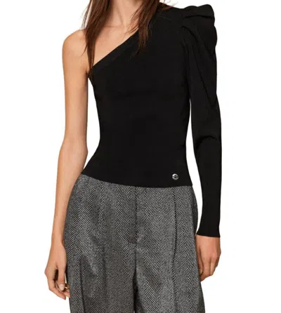 Twinset Actitude One-shoulder Fitted Sweatshirt With Draped Detailing In Black