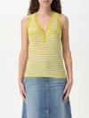 Twinset Actitude Striped Cotton-lurex Top With Deep V-neck In Lime