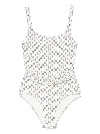 Twinset All-over Logo-print Swimsuit In White