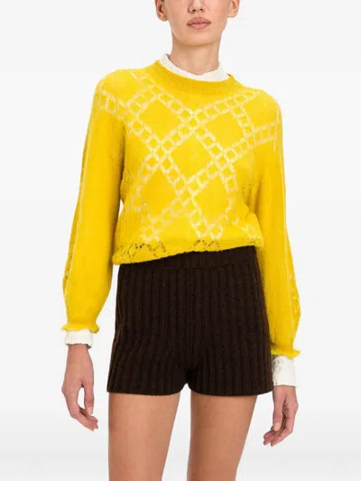 Twinset Alpaca-blend Diamond-pattern Crew-neck Jumper In Multi