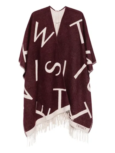Twinset Alphabet-print Fringed Cape In Red