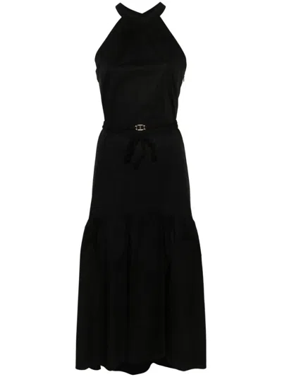 Twinset American-neck Long Dress With Belt In Black  