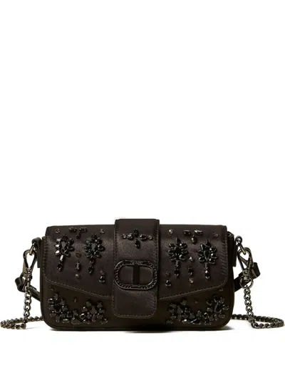 Twinset Amie Embellished Flap Satchel In Black