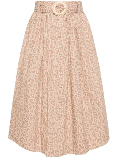 Twinset Animal-print Cotton Midi Skirt In Neutrals