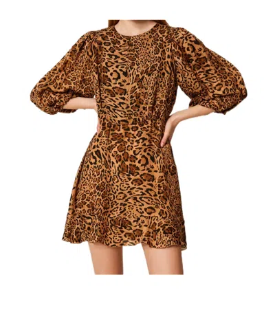 TWINSET LEOPARD-PRINT PUFF-SLEEVE MINI DRESS