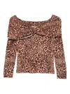 Twinset Animal Print Off-the-shoulder Wool Sweater In Brown
