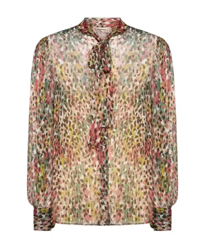 Twinset Animal-print Pussy-bow Blouse In Nude