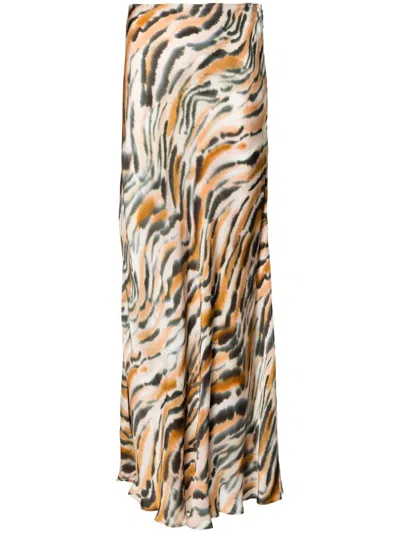 Twinset Animal-print Satin Maxi Skirt In Bunt