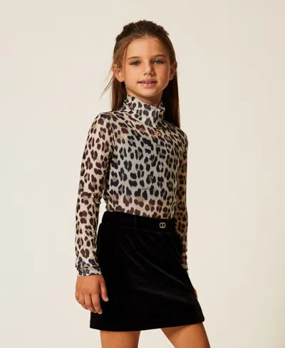 Twinset Kids' Animal Print Tulle Top