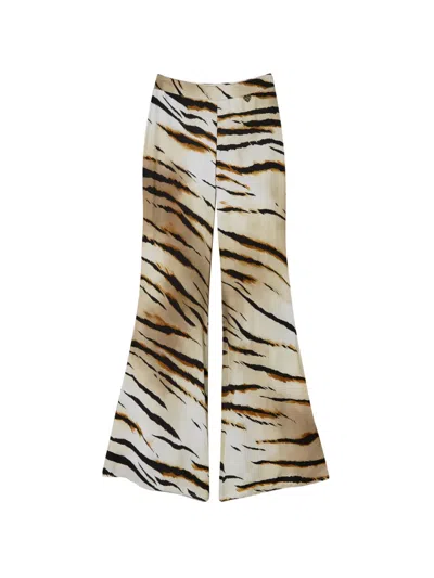 Twinset Animal-print Twill Trousers In Brown
