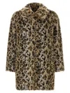 Twinset Brown Coat With Notched Collar And All-over Leopard Motif In Ecofur Woman In Animal Print