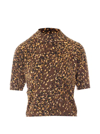 Twinset Animal-print High-neck T-shirt In Brown