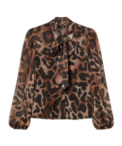Twinset Animal-print Sheer Shirt In Brown