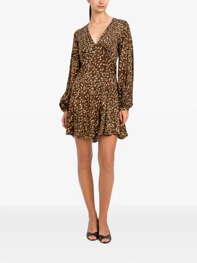 Twinset Animal-print V-neck Mini Dress In Brown