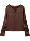 Twinset Appliqué-logo Satin Blouse In Brown