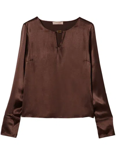 Twinset Appliqué-logo Satin Blouse In Red