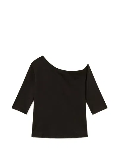 Twinset Asymmetric Collar T-shirt In Black