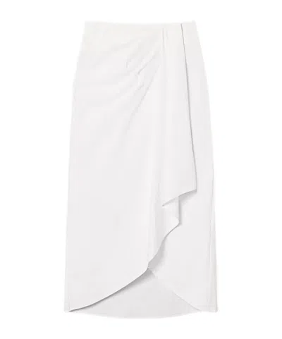 Twinset Asymmetric Midi Poplin Skirt In White