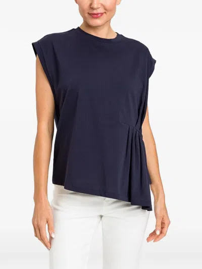 Twinset Asymmetric Pleated T-shirt In Blue