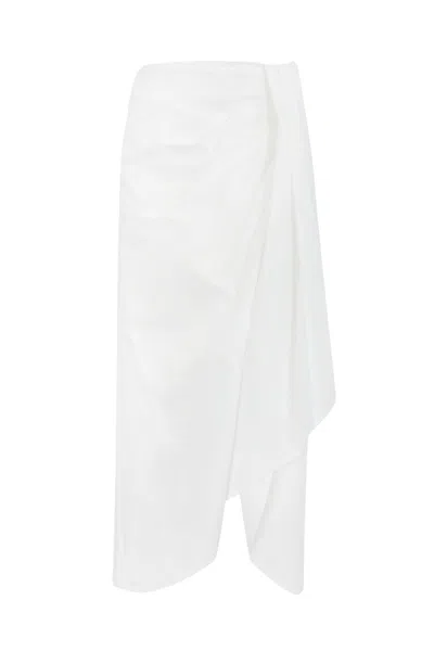Twinset Asymmetric Poplin Skirt In White