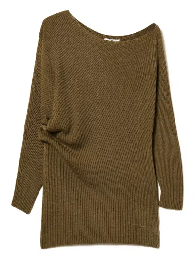 Twinset Asymmetric Ribbed Sweater In Green