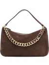 Twinset Twin-set Suede Crossbody Bag With Gold Chain Strap In Brown