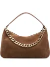 Twinset Twin-set Curved Suede Crossbody Bag With Chain Strap In Brown