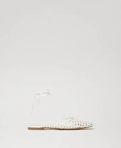 Twinset Ballerines En Filet Avec Finition Tressée In White