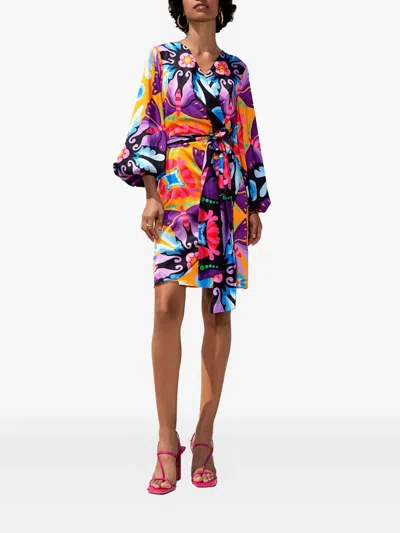 Twinset Balloon-sleeve Wrap Dress In Multi