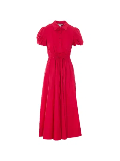 Twinset Balloon-sleeve Midi Dress In Red