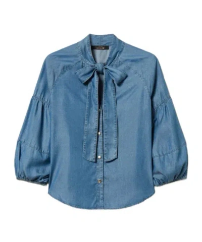 Twinset Balloon-sleeved Denim Shirt In Blue