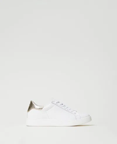 Twinset Baskets En Cuir Avec Détail Lamé In White