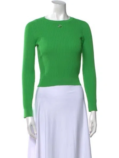 Pre-owned Twinset Kids' Bateau Neckline Long Sleeve Crop Top In Green