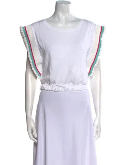 Pre-owned Twinset Bateau Neckline Short Sleeve Crop Top In White