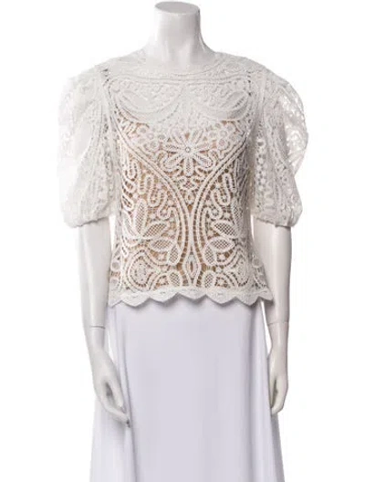 Pre-owned Twinset Bateau Neckline Short Sleeve Crop Top In White