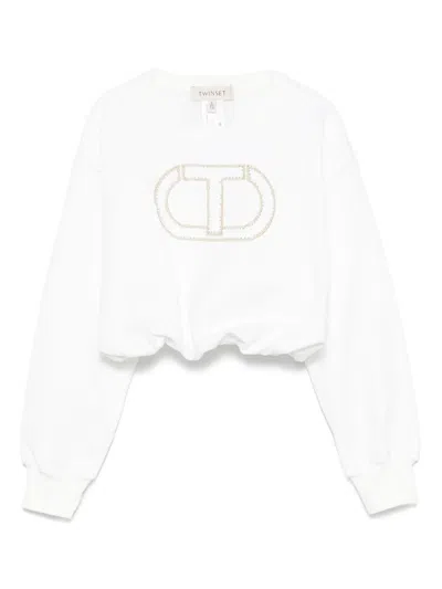 Twinset Kids' Bead-detail Sweatshirt In White