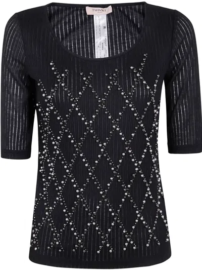 Twinset Bead-embellished T-shirt In Black