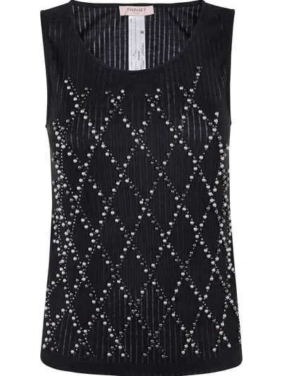 Twinset Bead-embellished Vest In Black