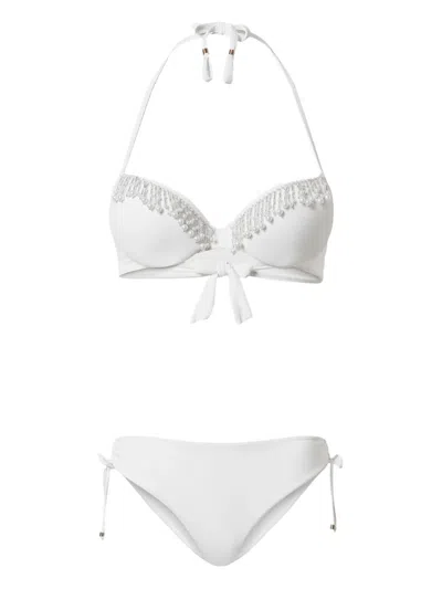 Twinset Beaded Triangle Bikini Set In White