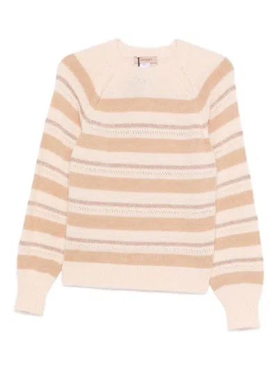 TWINSET BEIGE AND CREAM STRIPED KNIT SWEATER