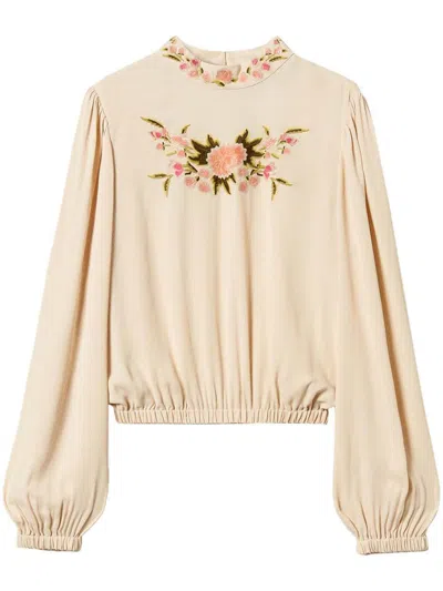 Twinset Beige Blouse With Embroidered Floral Pattern