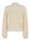Twinset Beige Blouse With Mock Neck And Scallop Hem In Cotton Woman