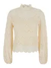 Twinset Beige Blouse With Mock Neck And Scallop Hem In Cotton Woman In Beige
