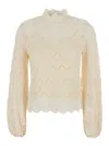 Twinset Beige Blouse With Mock Neck And Scallop Hem In Beige