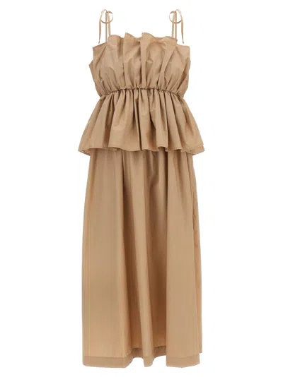 Twinset Ruffled Poplin Maxi Dress In Brown