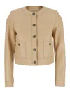 Twinset Beige Crewneck Jacket With Logo Buttons