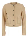 Twinset Beige Crewneck Jacket With Logo Buttons In Beige