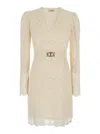 Twinset Twin-set Beige Lace Mini Dress With Scalloped Hem In Beige